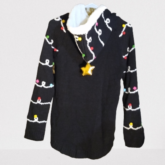 No Boundaries Christmas Sweater Hooded Lights More Presents Tinsel NWT Small - Picture 2 of 15